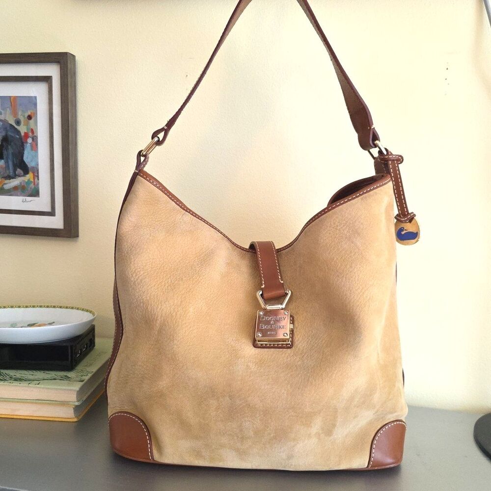 Dooney & Bourke Hobo Pebbled Suede Tan Brown Shoulder Bag Clean Interior EUC